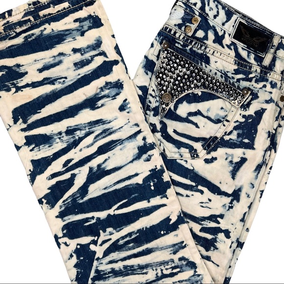 Robin's Jean Other - Robin’s Jean Denim Long Flap D5687 Stud Jewel Bleached Studded Pocket Striped 40